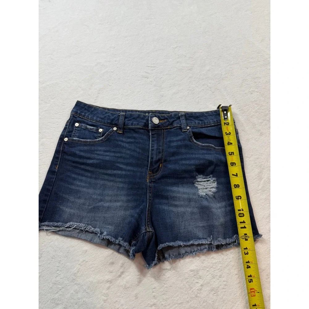 Indigo Rein Denim Shorts Womens 15/31 Blue Good Distressed Raw Hem RR3578C13TI